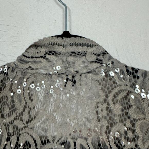 Roamans Grey Lace Duster Cardigan Sweater Womens 22W Formal Sequin Dressy Sheer - Picture 9 of 9